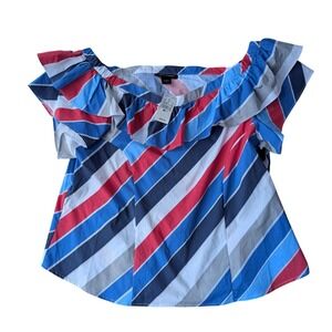 Ashley Stewart Striped Ruffle Off‎ Shoulder Top Patriotic Size 18 NWT